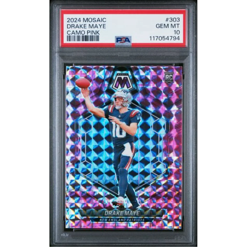 Graded PSA 10 2024 Panini Mosaic Drake Maye Camo Pink Rookie RC Card