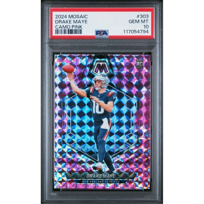 Graded PSA 10 2024 Panini Mosaic Drake Maye Camo Pink Rookie RC Card
