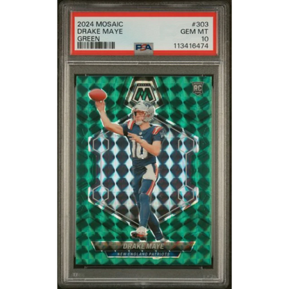 Graded 2024 Panini Mosaic Drake Maye #303 Green Rookie RC Football Card PSA 10 Gem Mint | Hall of Fame Sports Memorabilia | vintageantiquesgifts.com