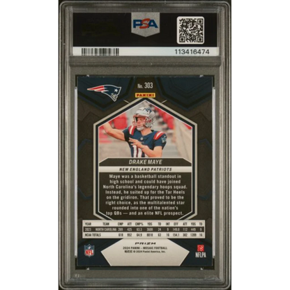 Graded 2024 Panini Mosaic Drake Maye #303 Green Rookie RC Football Card PSA 10 Gem Mint | PSA 10 Gem Mint Graded Rookie Card | vintageantiquesgifts.com