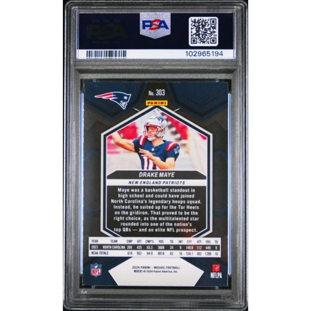 Graded 2024 Panini Mosaic Drake Maye #303 Rookie RC Football Card PSA 9 Mint | PSA 9 Mint Graded Rookie Card | vintageantiquesgifts.com