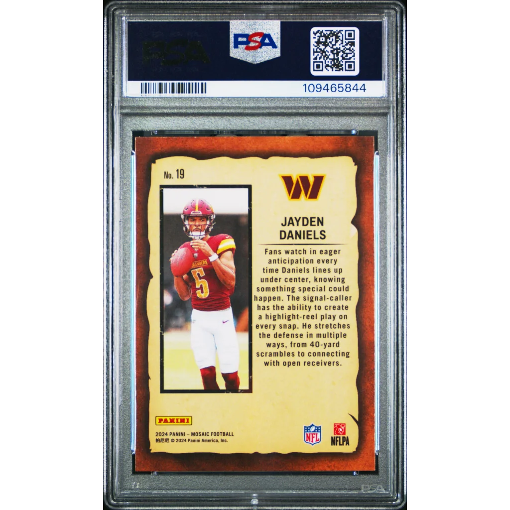 Graded PSA 10 2024 Panini Mosaic Jayden Daniels #19 Notoriety RC Commanders