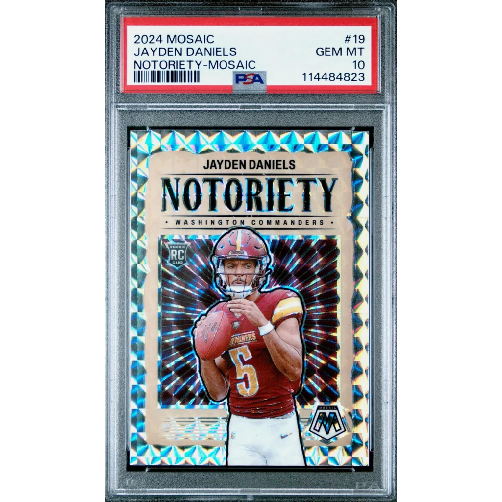 Graded 2024 Panini Mosaic Jayden Daniels #19 Notoriety RC PSA 10 Gem Mint