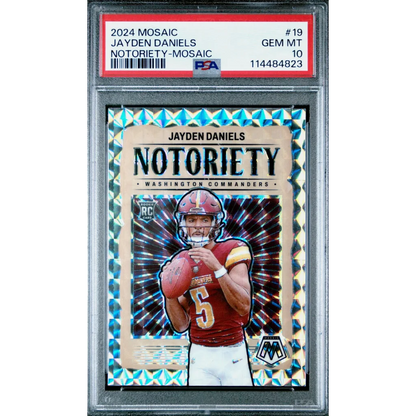 Graded 2024 Panini Mosaic Jayden Daniels #19 Notoriety RC PSA 10 Gem Mint