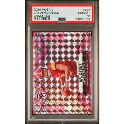 Jayden Daniels 2024 Mosaic Camo Pink NFL Debut football card graded GEM MT 10 by PSA