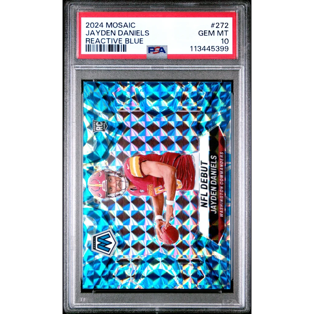 Graded 2024 Panini Mosaic Jayden Daniels #272 Reactive Blue Rookie RC Football Card PSA 10 Gem Mint | Hall of Fame Sports Memorabilia | vintageantiquesgifts.com