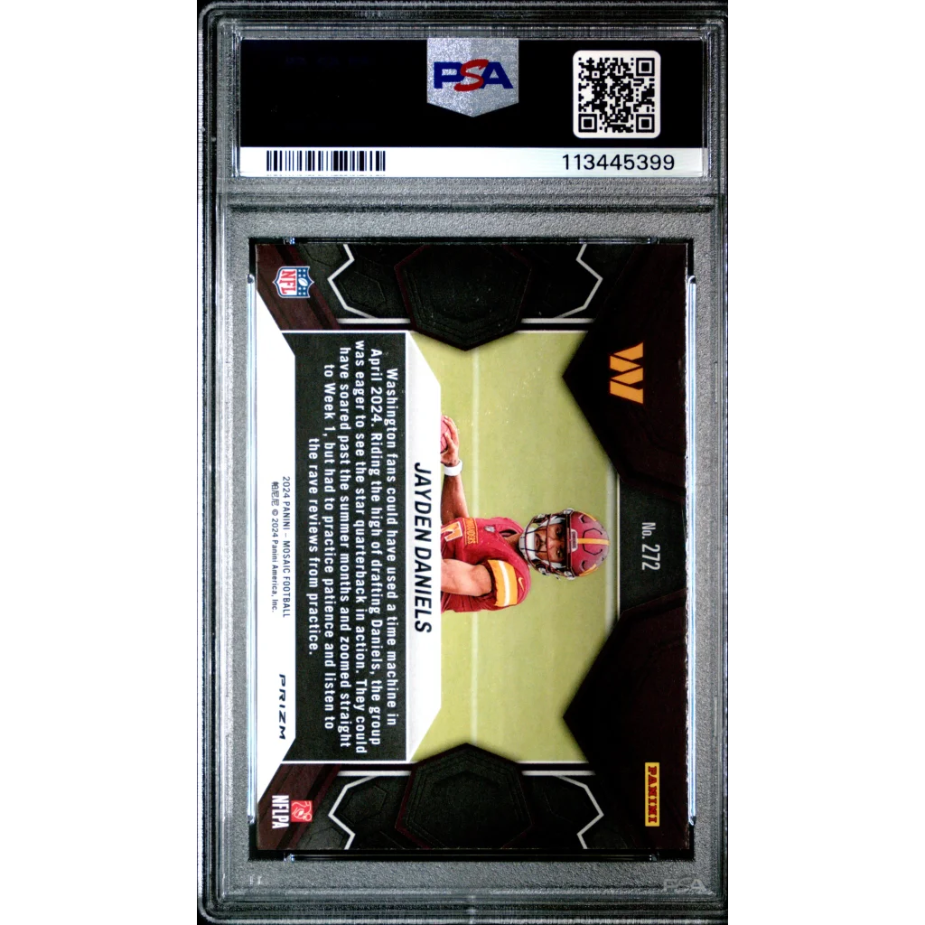 Graded 2024 Panini Mosaic Jayden Daniels #272 Reactive Blue Rookie RC Football Card PSA 10 Gem Mint | PSA 10 Gem Mint Graded Rookie Card | vintageantiquesgifts.com