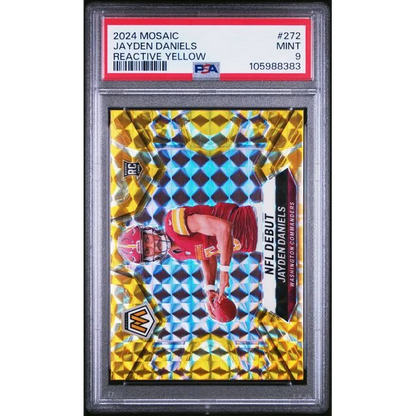 Graded 2024 Panini Mosaic Jayden Daniels #272 Reactive Yellow Rookie RC Football Card PSA 9 Mint | Hall of Fame Sports Memorabilia | vintageantiquesgifts.com