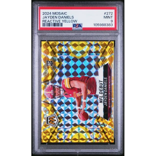 Graded 2024 Panini Mosaic Jayden Daniels #272 Reactive Yellow Rookie RC Football Card PSA 9 Mint | Hall of Fame Sports Memorabilia | vintageantiquesgifts.com