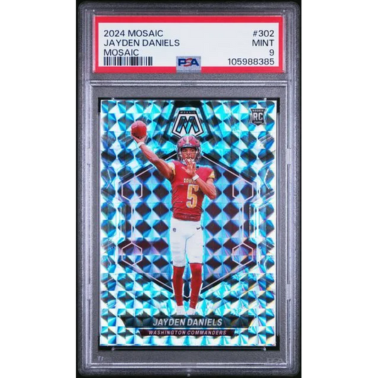 Graded 2024 Panini Mosaic Jayden Daniels #302 Mosaic Rookie RC Football Card PSA 9 Mint | Hall of Fame Sports Memorabilia | vintageantiquesgifts.com