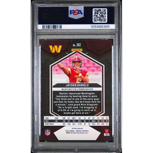 Graded 2024 Panini Mosaic Jayden Daniels #302 Mosaic Rookie RC Football Card PSA 9 Mint | PSA 9 Mint Graded Rookie Card | vintageantiquesgifts.com