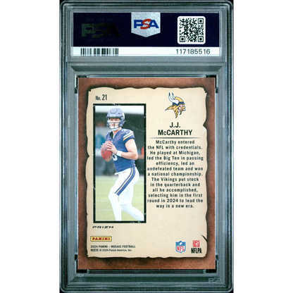Graded 2024 Panini Mosaic JJ McCarthy #21 Notoriety Green Rookie RC Football Card PSA 10 Gem Mint | PSA 10 Gem Mint Graded Rookie Card | vintageantiquesgifts.com