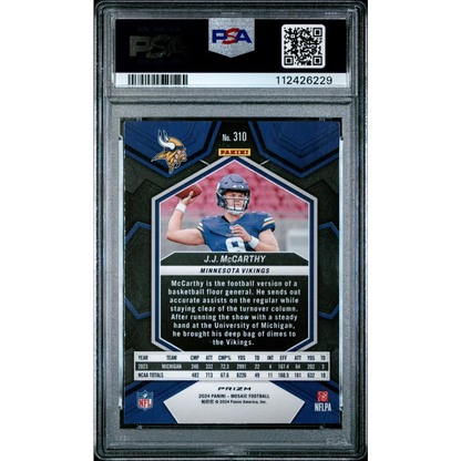 Graded 2024 Panini Mosaic JJ McCarthy #310 Reactive Blue Rookie RC Football Card PSA 9 Mint
