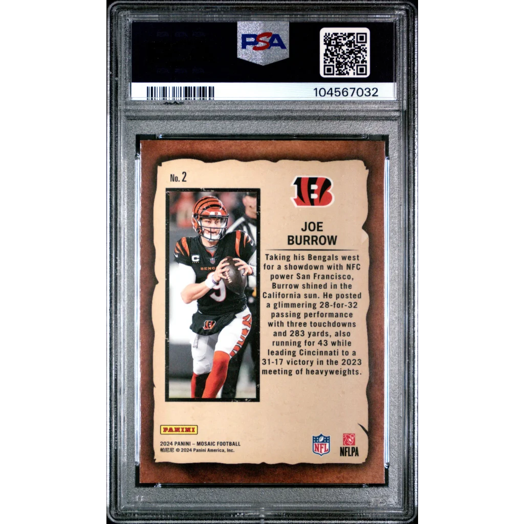 PSA graded Joe Burrow 2024 Mosaic Notoriety football card for collectors