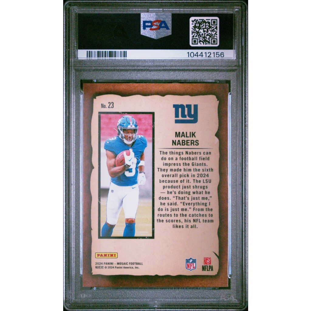 Graded 2024 Panini Mosaic Malik Nabers #23 Notoriety Rookie RC Football Card PSA 10 Gem Mint | PSA 10 Gem Mint Graded Rookie Card | vintageantiquesgifts.com