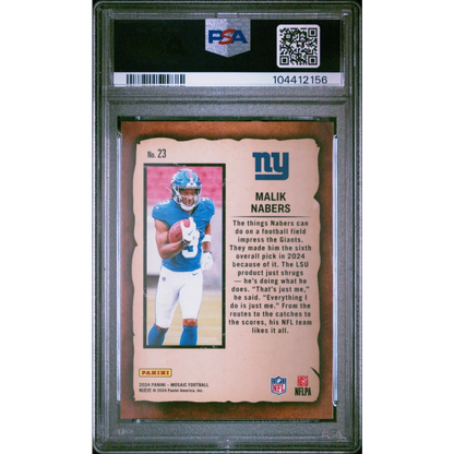 Graded 2024 Panini Mosaic Malik Nabers #23 Notoriety Rookie RC Football Card PSA 10 Gem Mint | PSA 10 Gem Mint Graded Rookie Card | vintageantiquesgifts.com
