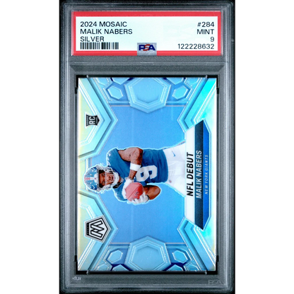 Graded 2024 Panini Mosaic Malik Nabers #284 Silver Rookie RC Football Card PSA 9 Mint