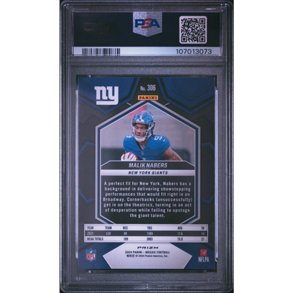 Encapsulated 2024 Panini Prizm Malik Nabers football card PSA graded New York Giants