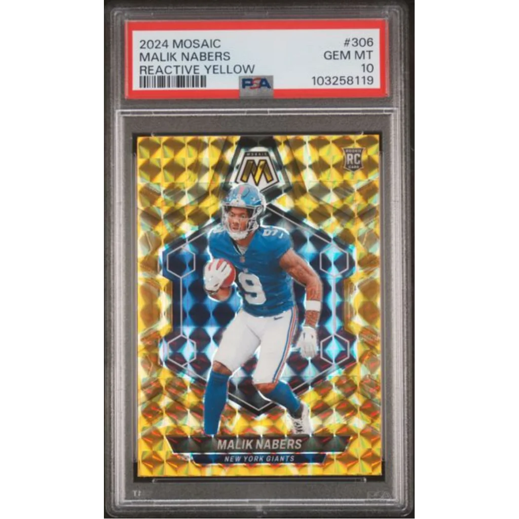 Graded 2024 Panini Mosaic Malik Nabers #306 Reactive Yellow Rookie RC Football Card PSA 10 Gem Mint | Hall of Fame Sports Memorabilia | vintageantiquesgifts.com