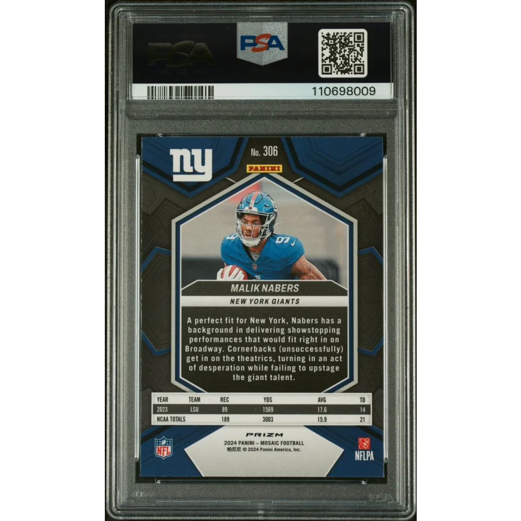 Graded Malik Nabers 2024 Rookie Sports Card Panini Mosaic product image