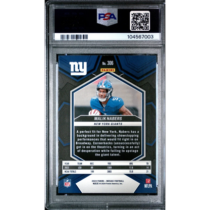 PSA-graded Malik Nabers New York Giants football card by Professional Sports Authenticator