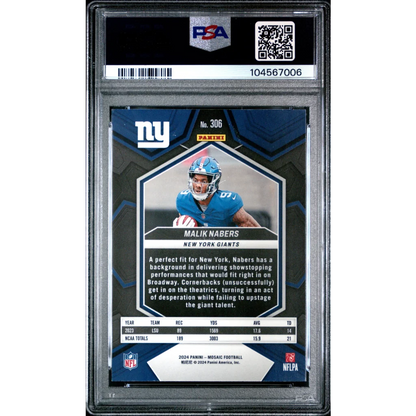 Graded 2024 Panini Mosaic Malik Nabers #306 Rookie RC Football Card PSA 9 Mint | PSA 9 Mint Graded Rookie Card | vintageantiquesgifts.com