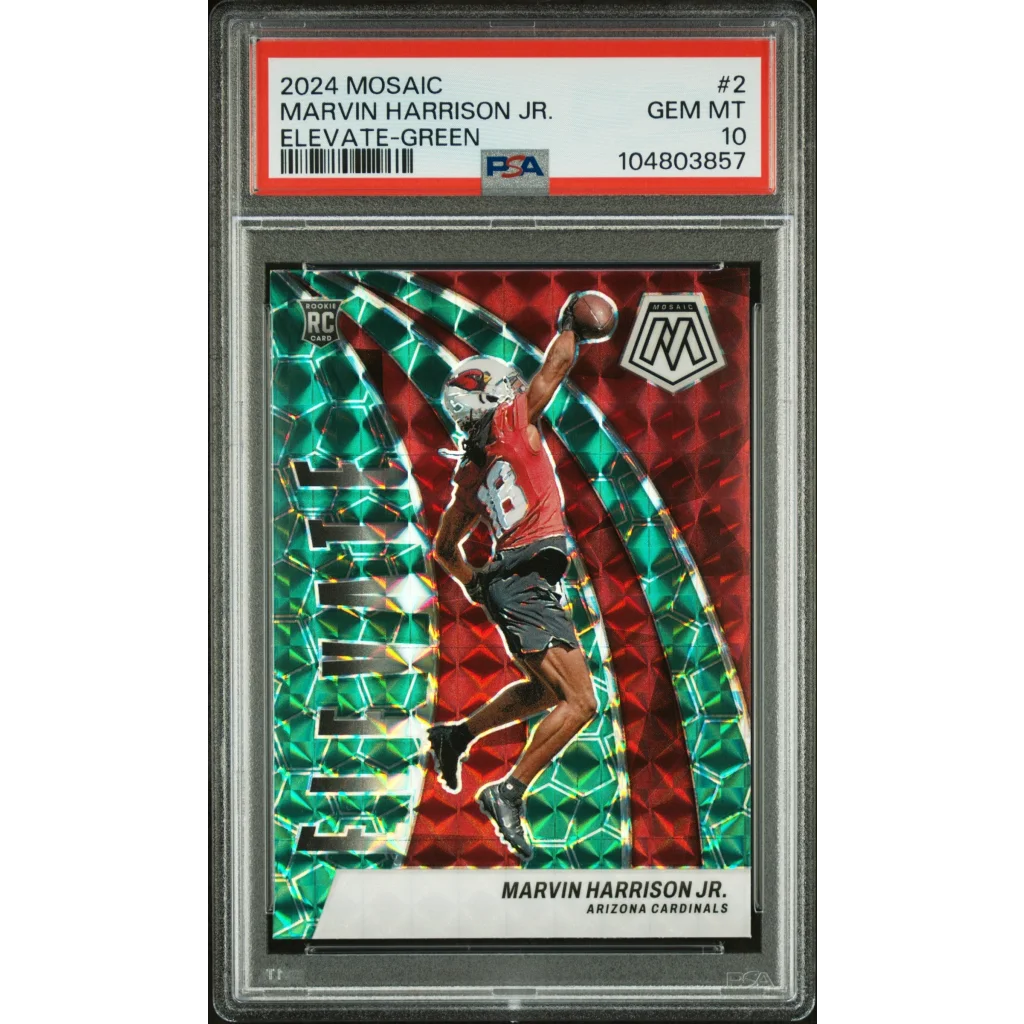 Graded 2024 Panini Mosaic Marvin Harrison Jr #2 Elevate Green Rookie RC Football Card PSA 10 Gem Mint | Hall of Fame Sports Memorabilia | vintageantiquesgifts.com