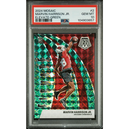 Graded 2024 Panini Mosaic Marvin Harrison Jr #2 Elevate Green Rookie RC Football Card PSA 10 Gem Mint | Hall of Fame Sports Memorabilia | vintageantiquesgifts.com