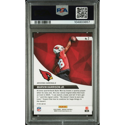 PSA 10 Marvin Harrison Jr Rookie Card Mosaic Elevate Green Gem Mint displayed