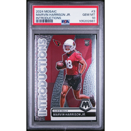Graded 2024 Panini Mosaic Marvin Harrison Jr #3 Introductions Rookie RC Football Card PSA 10 Gem Mint | Hall of Fame Sports Memorabilia | vintageantiquesgifts.com