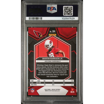 Graded PSA 10 gem mint 2024 Panini Mosaic Marvin Harrison Jr rookie RC card