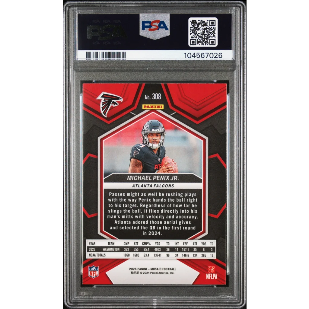 Graded 2024 Mosaic Michael Penix Jr Rookie Football Card in PSA case