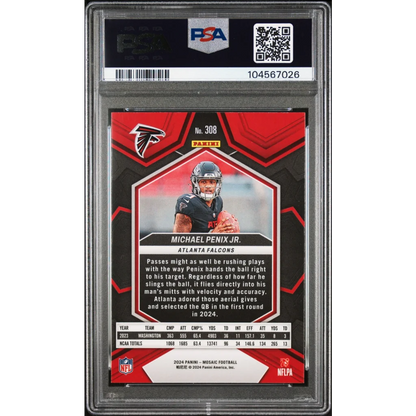 Graded 2024 Mosaic Michael Penix Jr Rookie Football Card in PSA case