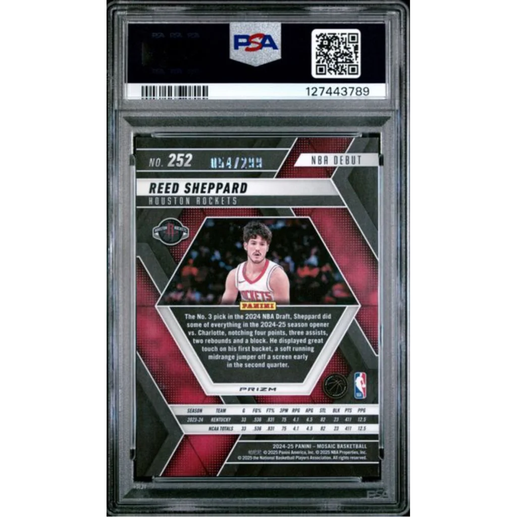 PSA 10 Graded 2024 Panini Mosaic Reed Sheppard Red Seismic Rookie Card /299