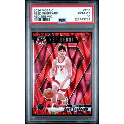 Graded PSA 10 2024 Panini Mosaic Red Seismic Reed Sheppard Rookie RC #252