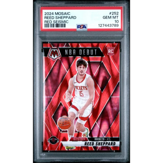 Graded 2024 Panini Mosaic Reed Sheppard #252 Red Seismic /299 Rookie RC Basketball Card PSA 10 Gem Mint | Hall of Fame Sports Memorabilia | vintageantiquesgifts.com