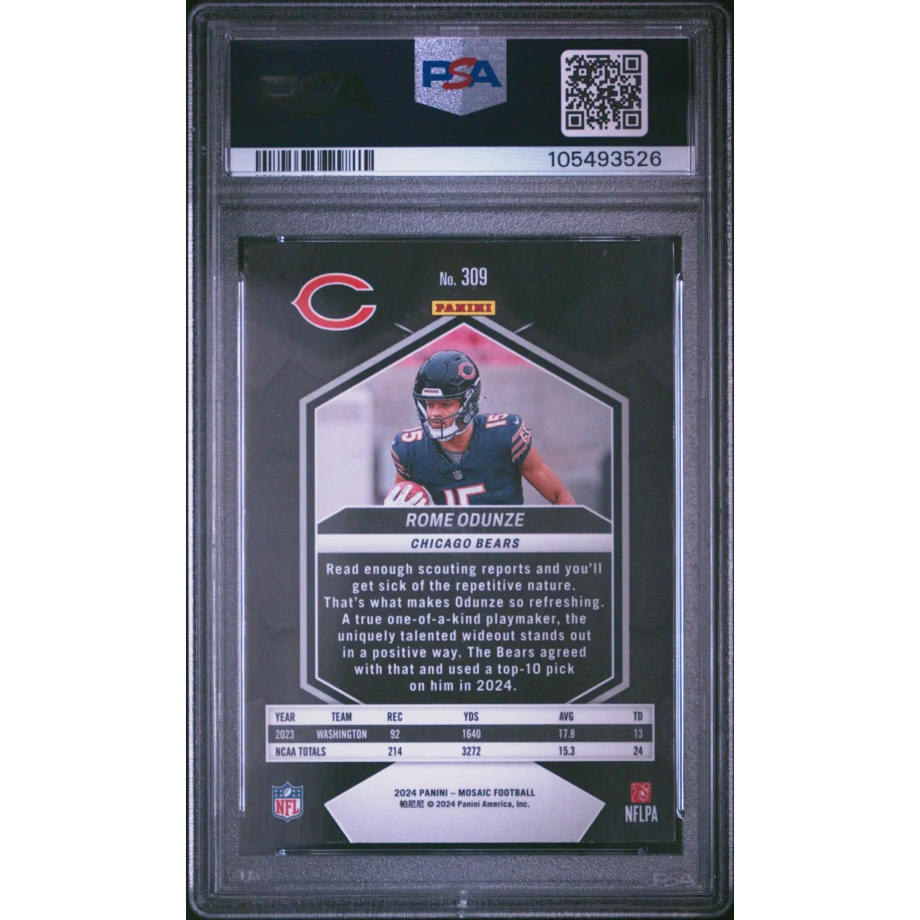Graded 2024 Panini Mosaic Rome Odunze #309 Rookie RC Football Card PSA 10 Gem Mint | PSA 10 Gem Mint Graded Rookie Card | vintageantiquesgifts.com