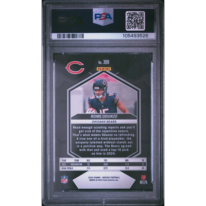 Graded 2024 Panini Mosaic Rome Odunze #309 Rookie RC Football Card PSA 10 Gem Mint | PSA 10 Gem Mint Graded Rookie Card | vintageantiquesgifts.com