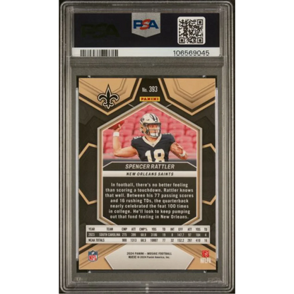Graded 2024 Panini Mosaic Spencer Rattler #393 Rookie RC Football Card PSA 10 Gem Mint | PSA 10 Gem Mint Graded Rookie Card | vintageantiquesgifts.com