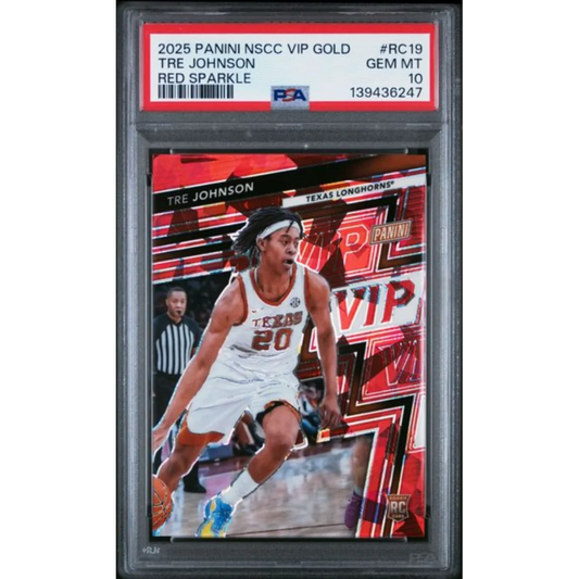 Graded 2024 Panini NSCC VIP Gold Tre Johnson RC19 Red Sparkle 99 Rookie RC Basketball Card PSA 10 Gem Mint | Hall of Fame Sports Memorabilia | vintageantiquesgifts.com