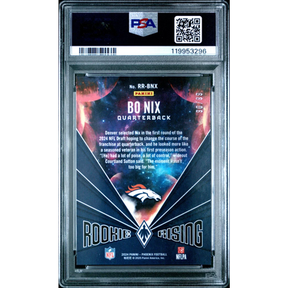 Graded 2024 Panini Phoenix Bo Nix #RRBNX Rookie Rising Red /99 Rookie RC Football Card PSA 10 Gem Mint