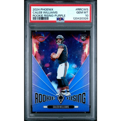 Graded 2024 Panini Phoenix Caleb Williams #RRCWS Rookie Rising Purple Rookie RC Football Card PSA 10 Gem Mint