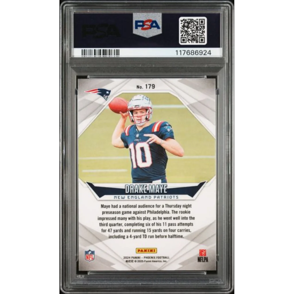 Graded 2024 Panini Phoenix Drake Maye #179 Silver Rookie RC Football Card PSA 10 Gem Mint | PSA 10 Gem Mint Graded Rookie Card | vintageantiquesgifts.com