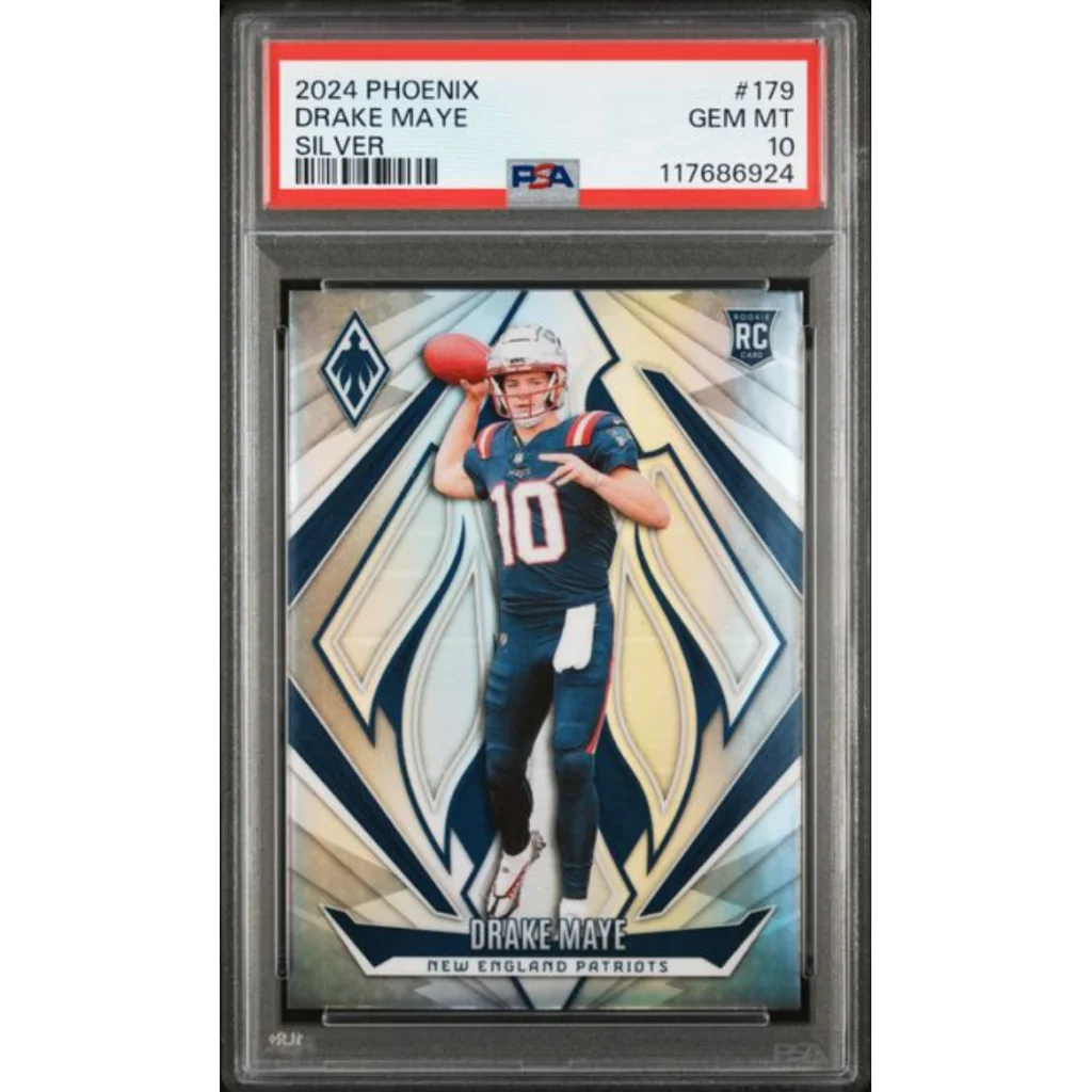 Graded 2024 Panini Phoenix Drake Maye #179 Silver Rookie RC Football Card PSA 10 Gem Mint | Hall of Fame Sports Memorabilia | vintageantiquesgifts.com