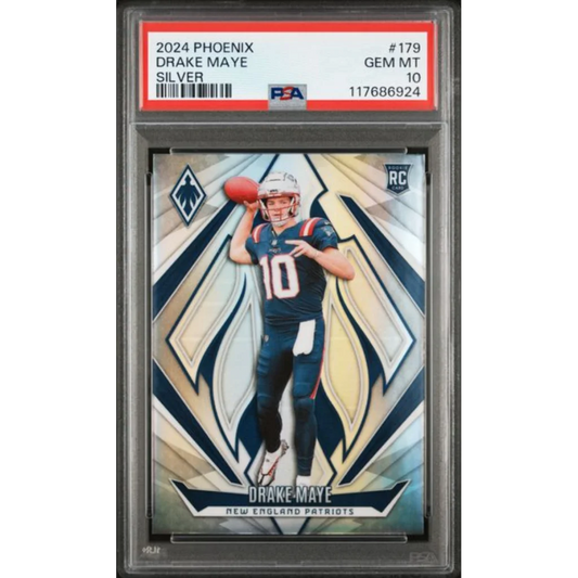 Graded 2024 Panini Phoenix Drake Maye #179 Silver Rookie RC Football Card PSA 10 Gem Mint | Hall of Fame Sports Memorabilia | vintageantiquesgifts.com