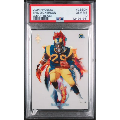 Graded 2024 Panini Phoenix Eric Dickerson #CBEDN Color Blast Football Card PSA 10 Gem Mint