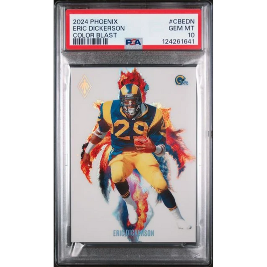 Graded 2024 Panini Phoenix Eric Dickerson #CBEDN Color Blast Football Card PSA 10 Gem Mint | Hall of Fame Sports Memorabilia | vintageantiquesgifts.com