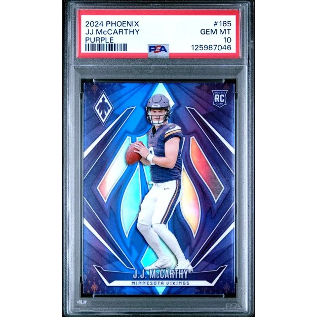 Graded 2024 Panini Phoenix Purple JJ McCarthy #185 Rookie RC Football Card PSA 10 Gem Mint | Hall of Fame Sports Memorabilia | vintageantiquesgifts.com