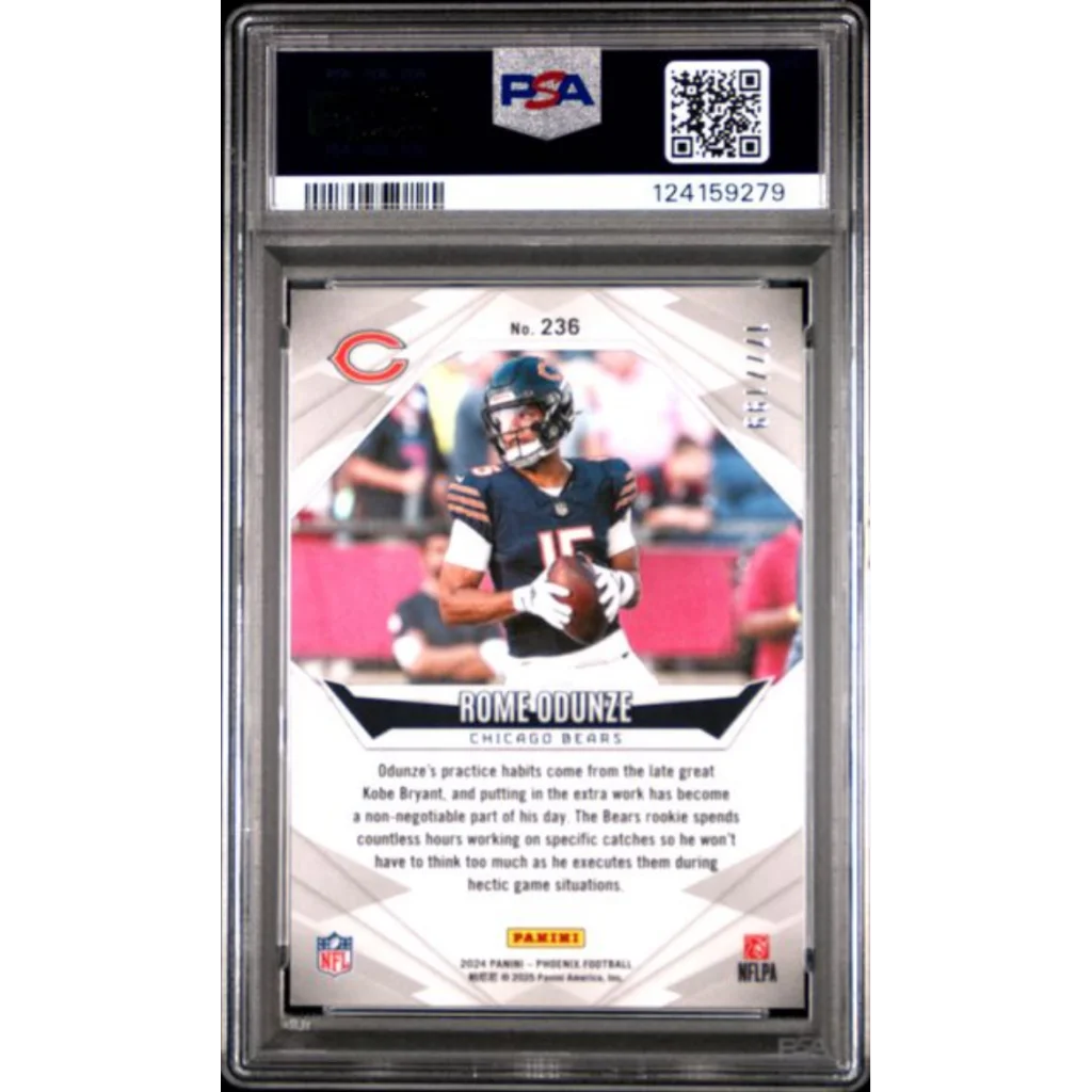 Graded 2024 Panini Phoenix Rome Odunze #236 Red Lazer /199 Rookie RC Football Card PSA 10 Gem Mint | PSA 10 Gem Mint Graded Rookie Card | vintageantiquesgifts.com
