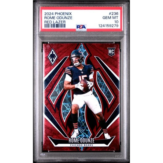 Graded 2024 Panini Phoenix Rome Odunze #236 Red Lazer /199 Rookie RC Football Card PSA 10 Gem Mint | Hall of Fame Sports Memorabilia | vintageantiquesgifts.com